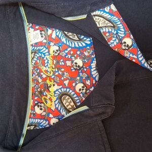 Robert Graham Skull Detail Navy Vlue Men's Polo Size XL